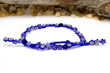 Millefiori Glass Beads 7-9mm Blue, White & Yellow Flowers