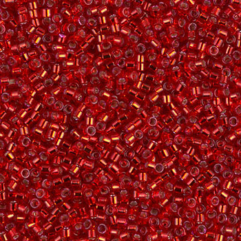 Delicas Size 11 Miyuki Seed Beads -- 602 Dyed Red / Silver Lined