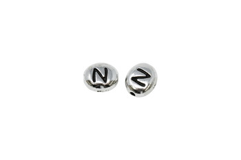 N Alphabet Bead - Rhodium Plated