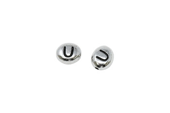 U Alphabet Bead - Rhodium Plated