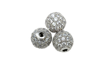 Silver 8mm Micro Pave Round Bead