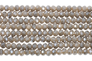 Glass Crystal Polished 4.5x5.5mm Faceted Rondelle - Peach / Grey Satin