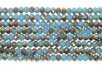 Glass Crystal Polished 4x6mm Faceted Rondel - Light Cerulean Blue / Half Champagne Plated