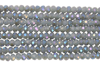 Glass Crystal Polished 4x6mm Faceted Rondel - Grey AB Satin