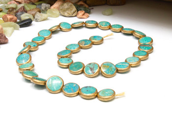 Chinese Turquoise / Gold Dip Polished 12mm Coin