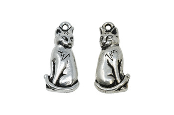 Sitting Cat Charm - Silver Plated