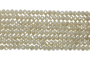 Glass Crystal Polished 8x6mm Faceted Rondelle - Light Beige Satin