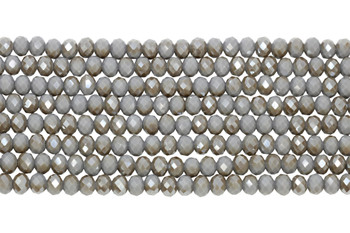 Glass Crystal Polished 8x6mm Faceted Rondelle - Opaque Beige / Grey Half Plated
