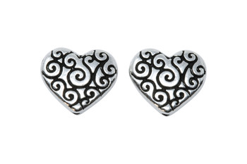Scroll Heart Bead - Silver Plated