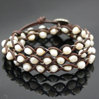 Beaded Leather Braided Bracelet Kit: Brown and White