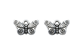 Spiral Butterfly Charm - Silver Plated