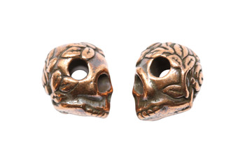 Skull Large Hole Bead - Copper Plated