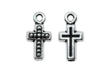 Beaded Cross Charm - Silver Plated