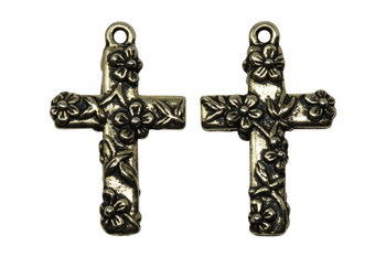 Floral Cross Charm - Gold Plated