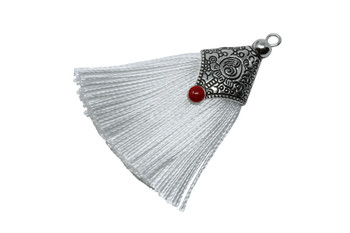 White 45mm Tassel with Flat Silver Cap