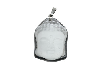 Crystal Quartz Buddha Head Antique Silver Framed Pendant