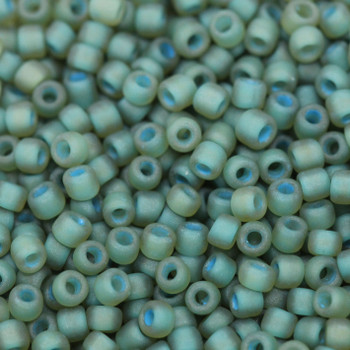 Size 11 Matsuno Seed Beads -- F399F Topaz / Green Lined Matte