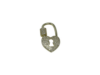 Gold Micro Pave Heart Lock Carabiner Clasp