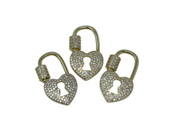 Gold Micro Pave Heart Lock Carabiner Clasp