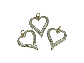 Gold Micro Pave 24x20mm Open Heart Charm