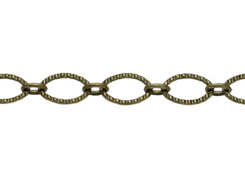 Antique Brass 9x6mm Textured Oval Cable Chain - Sold By 6 Inches