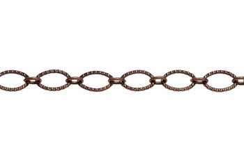 Antique Copper 9x6mm Textured Oval Cable Chain - Sold By 6 Inches