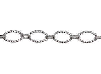 Silver 9x6mm Textured Oval Cable Chain - Sold By 6 Inches