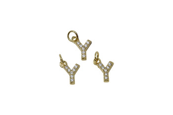 Gold Micro Pave 8mm "Y" Letter Charm