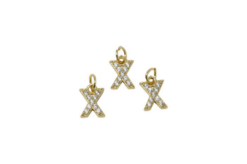 Gold Micro Pave 8mm "X" Letter Charm