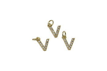 Gold Micro Pave 8mm "V" Letter Charm