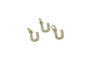 Gold Micro Pave 8mm "U" Letter Charm