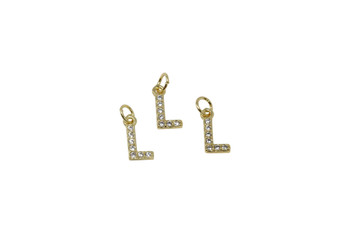 Gold Micro Pave 8mm "L" Letter Charm