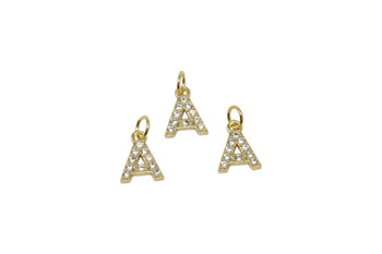 Gold Micro Pave 8mm "A" Letter Charm