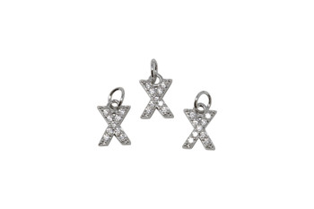 Silver Micro Pave 8mm "X" Letter Charm