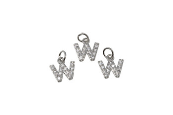 Silver Micro Pave 8mm "W" Letter Charm
