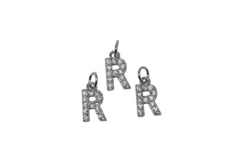 Silver Micro Pave 8mm "R" Letter Charm