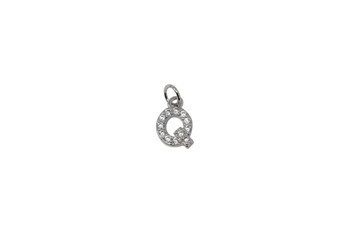 Silver Micro Pave 8mm "Q" Letter Charm