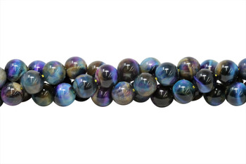 Tiger Eye A Grade Polished 12mm Round Galaxy - Blue Mix