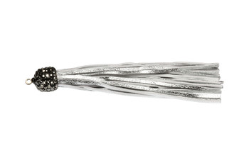 Embellished 3 Inch Silver Leather Tassel