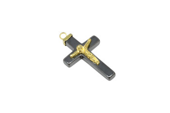 Hematite Rhodium Plated Gold 22x39mm Crucifix Cross Pendant