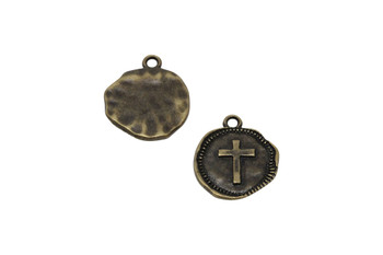 Zamak 18mm Cross Coin Charm - Brass