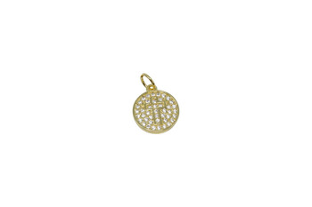 Gold Micro Pave 11mm Round Coin with Cross