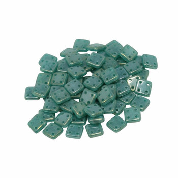 CzechMates® QuadraTile Beads -- Atlantis Green Luster Iris