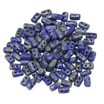 Matubo Czech Glass Rulla Beads -- Picasso Opaque Blue