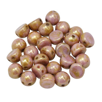 CzechMates® 7mm Cabochon 2 Hole Beads -- Opaque Rose / Gold Topaz Luster