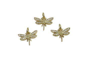 Gold Micro Pave 12x15mm Dragonfly Charm