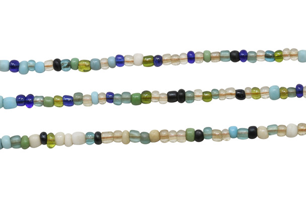 Vintage Maasai Glass Beads Polished 4x2-4mm Semi Round - Ocean Mix