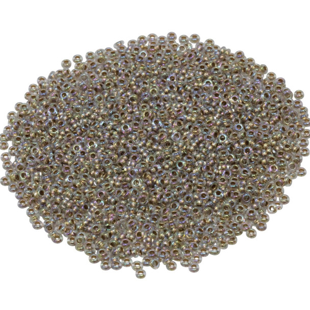 Size 11 Toho Demi Round Seed Beads -- Crystal Rainbow / Gold Lined