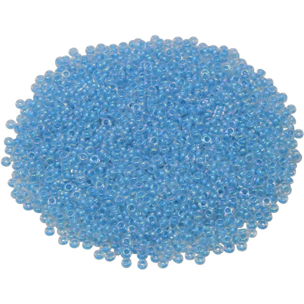 Size 11 Toho Demi Round Seed Beads -- Crystal Rainbow / Opaque Aqua Lined