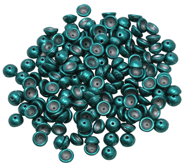 Czech Glass Teacup Beads -- Saturated Metallic Forest Biome